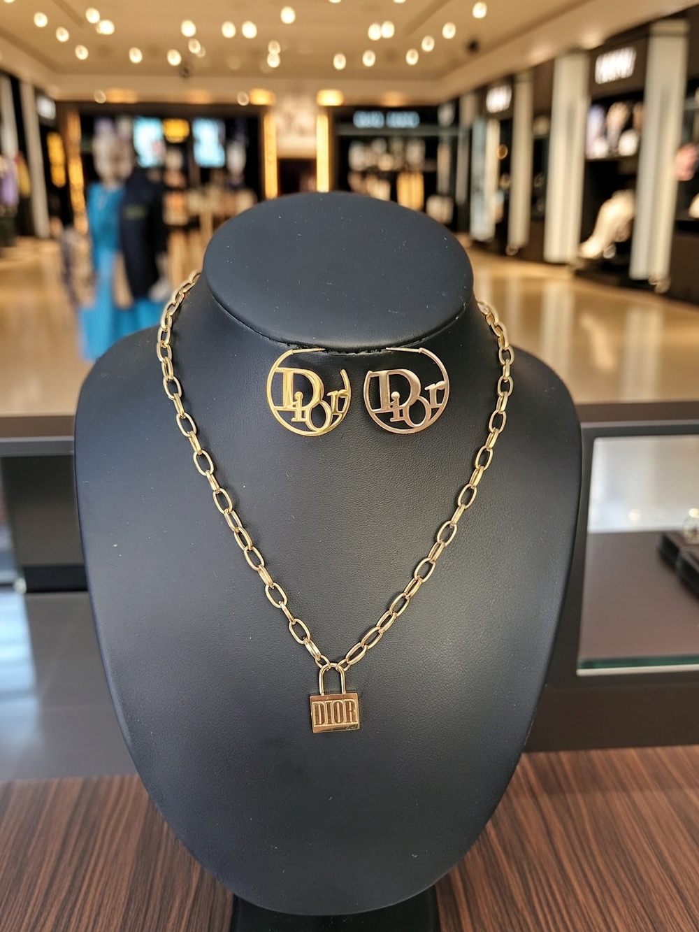 Dior Gold Logo Chain Necklace and CD Logo Earrings